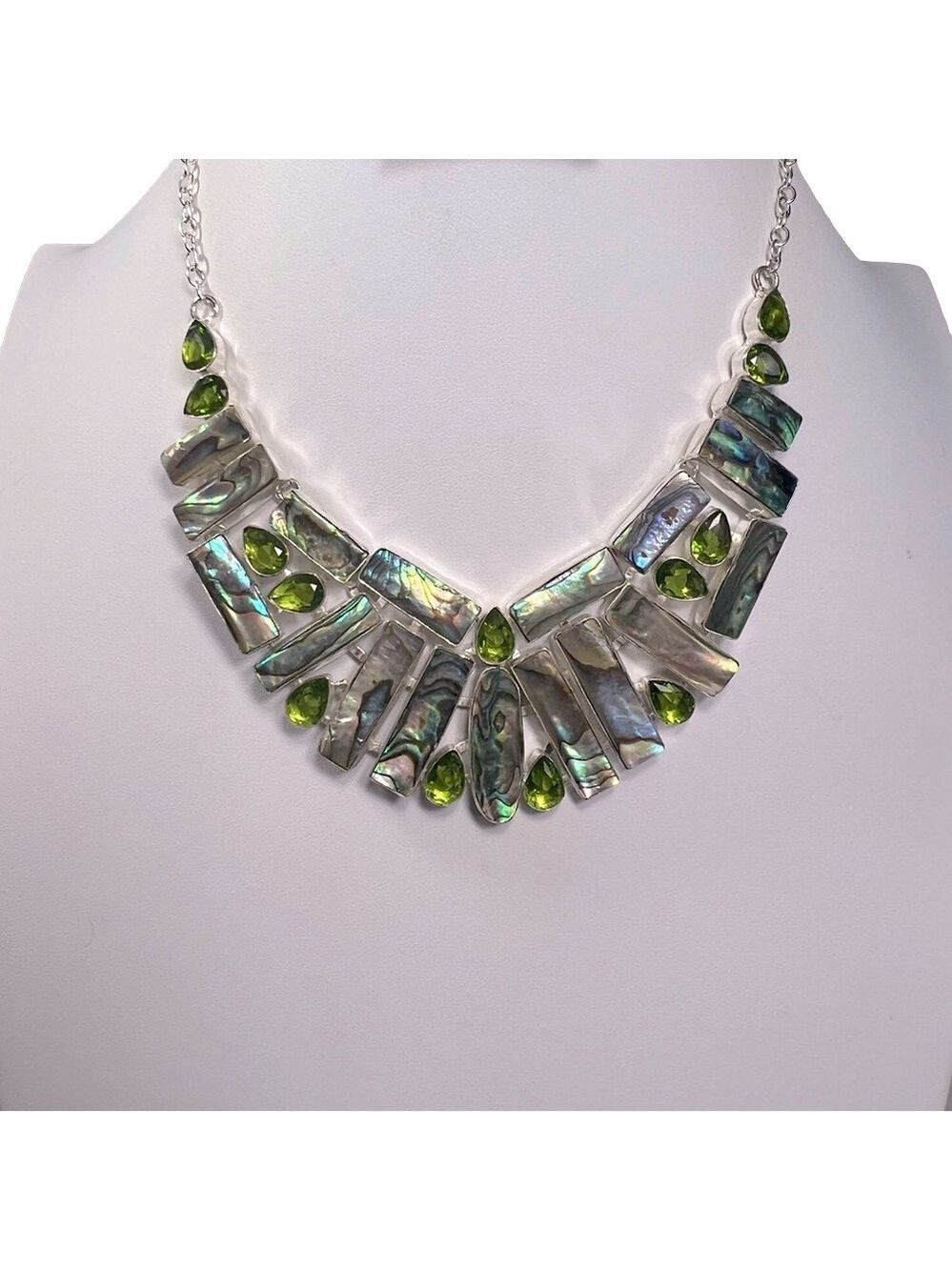 Abalone & Synthetic Peridot 925  Large Necklace